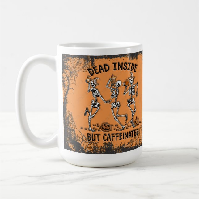 Funny Halloween Fall Skeleton Dead Inside Kaffemugg (Vänster)