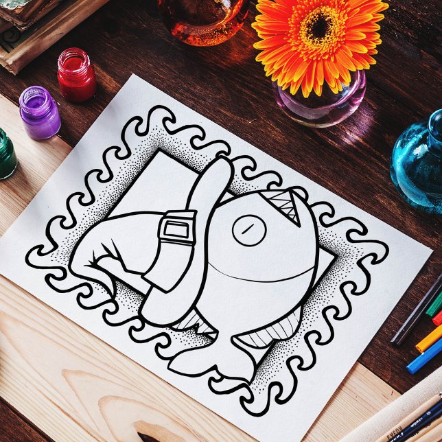 Funny Halloween Fish Coloring Page Poster (Skapare uppladdad)