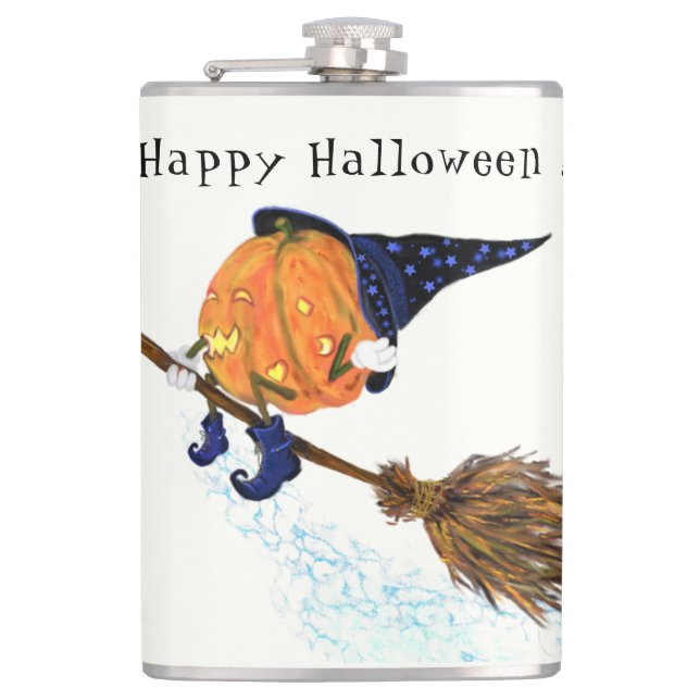 Funny Halloween Flask Witch Pumpkin Flies Fickplunta (Framsidan)