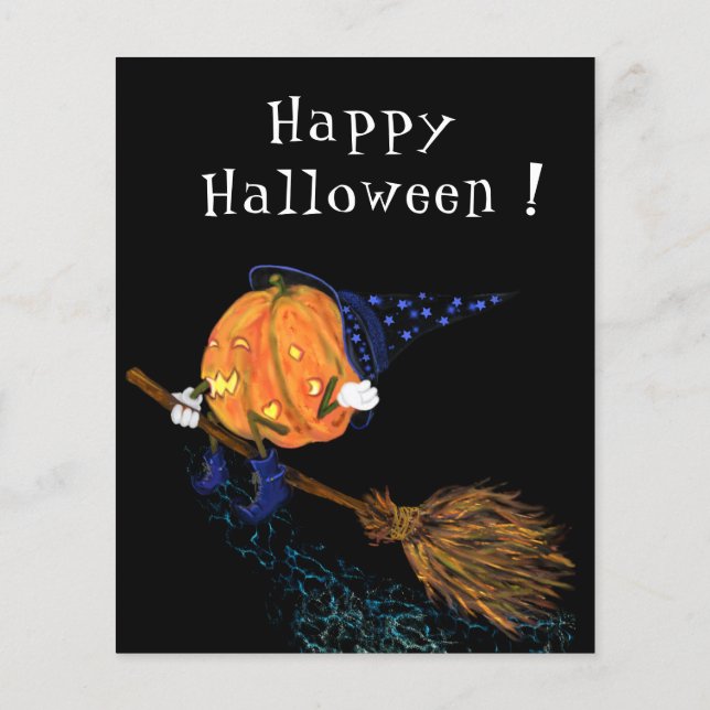 Funny Halloween Flyer med Witch Pumpkin Flies (Baksidan)