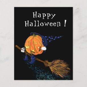 Funny Halloween Flyer med Witch Pumpkin Flies