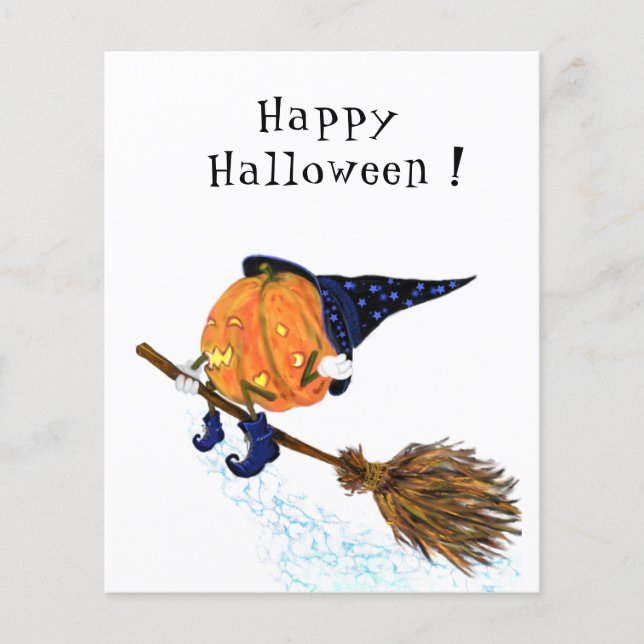 Funny Halloween Flyer Witch Pumpkin Flies Broom (Framsidan)