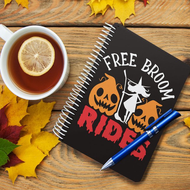Funny Halloween Free Broom Rides Witch Pumpkins Anteckningsbok (Skapare uppladdad)