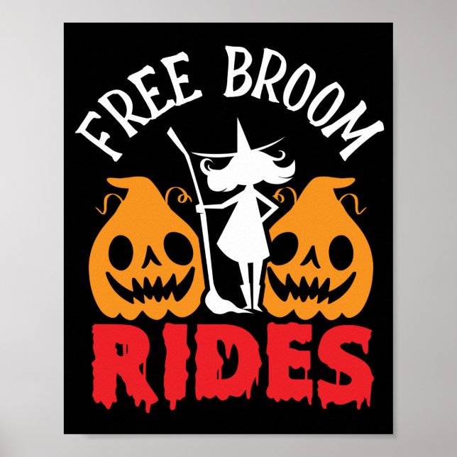 Funny Halloween Free Broom Rides Witch Pumpkins Poster (Framsidan)