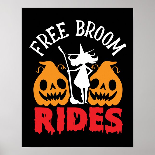 Funny Halloween Free Broom Rides Witch Pumpkins Poster (Framsidan)
