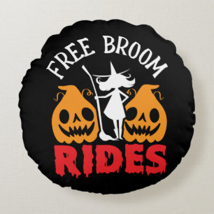 Funny Halloween Free Broom Rides Witch Pumpkins Rund Kudde