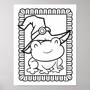Funny Halloween Frog Smiling Coloring Page Poster