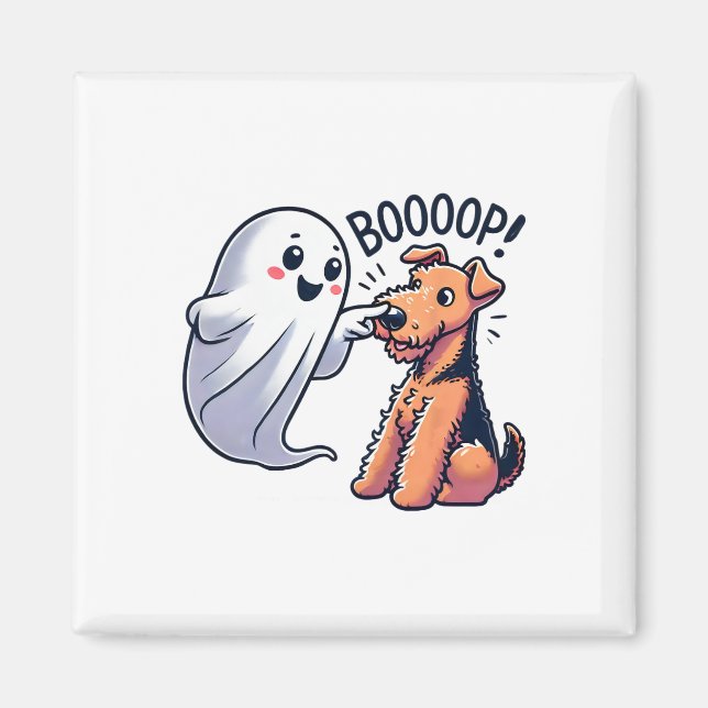 Funny Halloween Ghost Airedale Terrier Boop Lazy C Magnet (Framsidan)