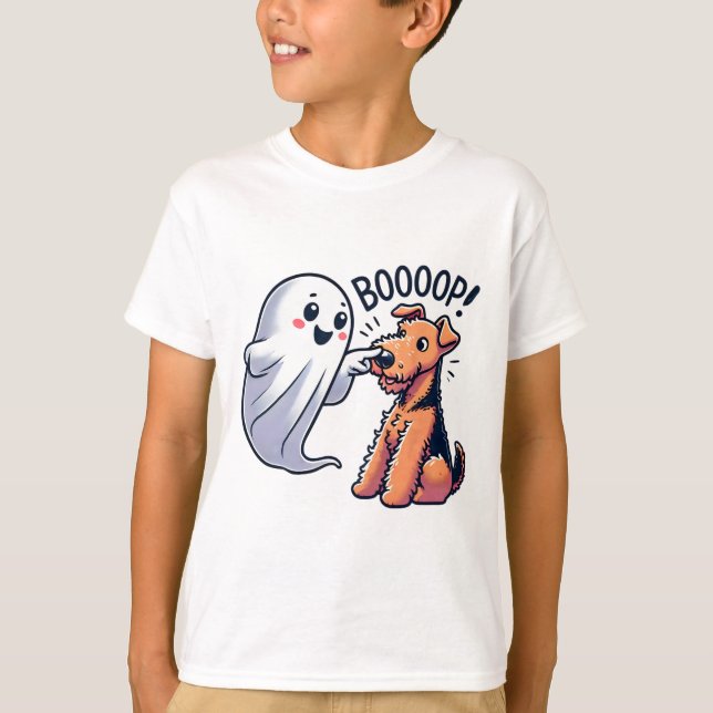 Funny Halloween Ghost Airedale Terrier Boop Lazy C T Shirt (Framsida)