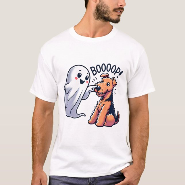 Funny Halloween Ghost Airedale Terrier Boop Lazy C T Shirt (Framsida)