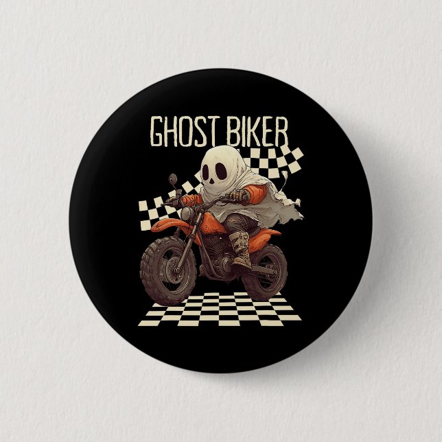 Funny Halloween Ghost Biker på motorcykel Knapp (Framsida)