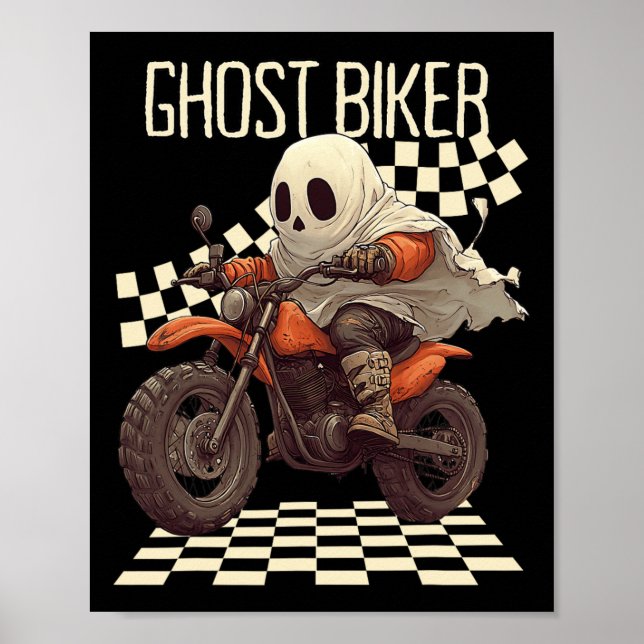 Funny Halloween Ghost Biker på motorcykel Poster (Framsidan)