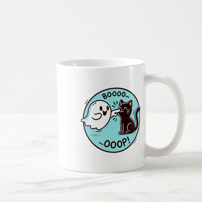 Funny Halloween Ghost Black Cat Boop Easy Lazy Cos Kaffemugg (Höger)