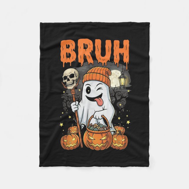 Funny Halloween Ghost Bruh Candy Ghost Costume Man Fleecefilt (Framsidan)