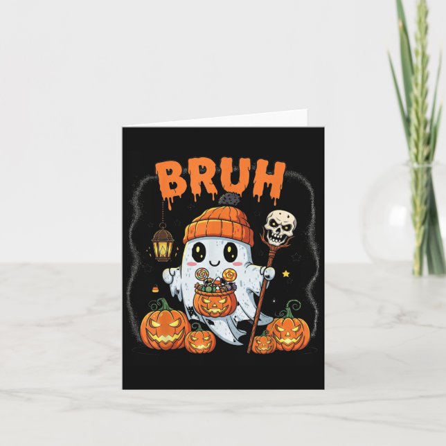 Funny Halloween Ghost Bruh Cute Candy Ghost Costum Kort (Framsida)