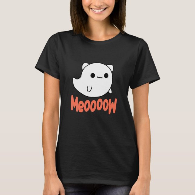 Funny Halloween Ghost Cat T Shirt (Framsida)