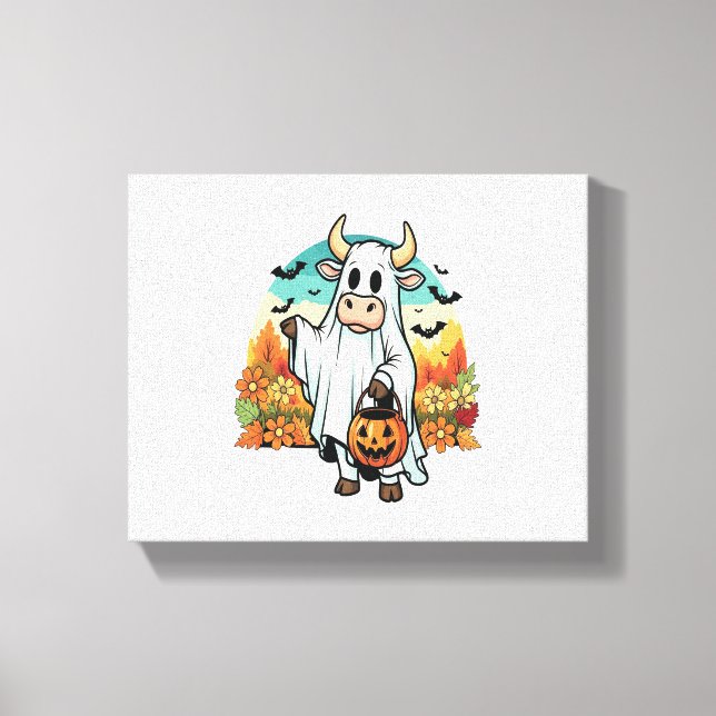 Funny Halloween Ghost Cow Canvastryck (Framsida)