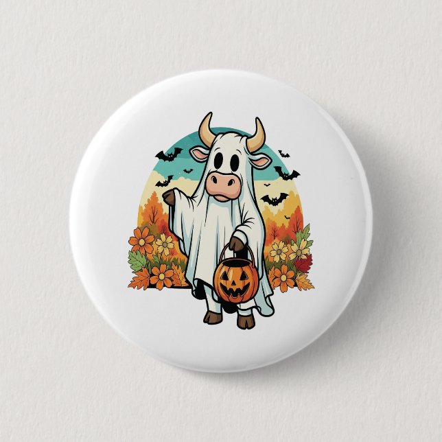 Funny Halloween Ghost Cow Knapp (Framsida)