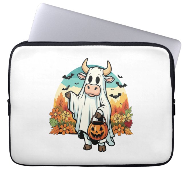 Funny Halloween Ghost Cow Laptop Fodral (Framsidan)