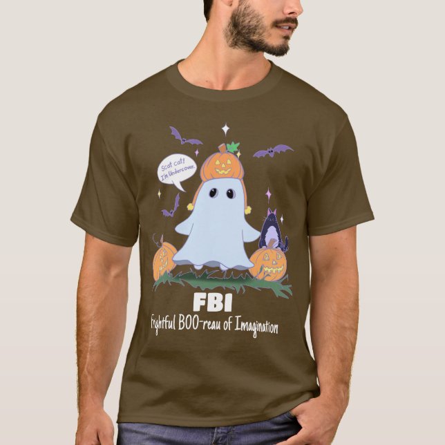 Funny Halloween Ghost FBI Tecknad T-Shirt (Framsida)