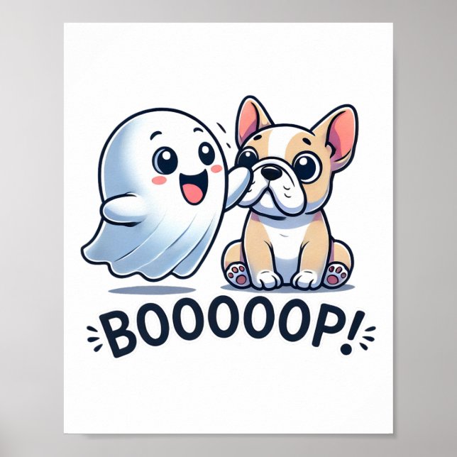 Funny Halloween Ghost Fransk Bulldog Boop Easy Laz Poster (Framsidan)