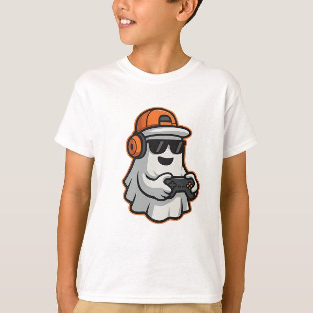 Funny Halloween Ghost Gamer Pixel Video T-Shirt (Framsida)