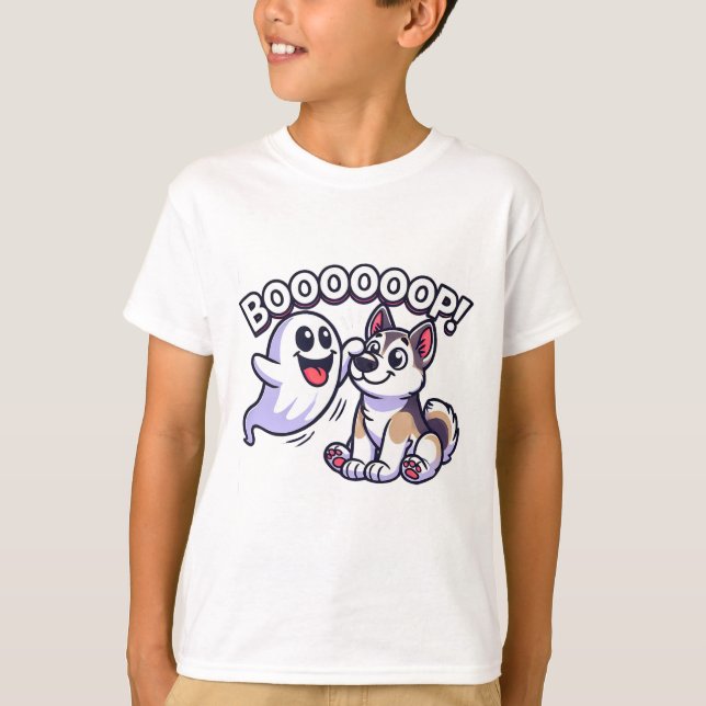 Funny Halloween Ghost Husky Hund Boop Fånig Puppy  T Shirt (Framsida)