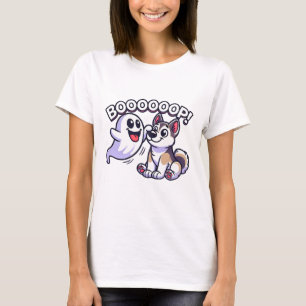 Funny Halloween Ghost Husky Hund Boop Fånig Puppy T Shirt