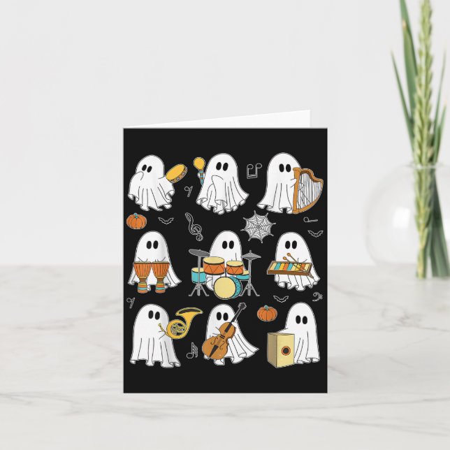 Funny Halloween Ghost Music Teacher spelar Instru Kort (Framsida)