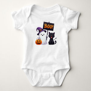 Funny Halloween Ghost och Oimponerad Cat Tecknad T Shirt