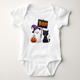Funny Halloween Ghost och Oimponerad Cat Tecknad T Shirt
