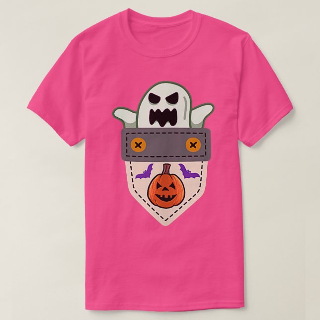 Funny Halloween Ghost Pocket Boo Spooky Fladdermös T Shirt (Design framsida)