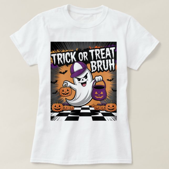 Funny Halloween Ghost & Pumpkins T Shirt (Design framsida)
