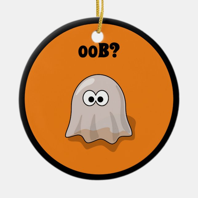 Funny Halloween Ghost Says Boo Backwards Julgransprydnad Keramik (Framsidan)