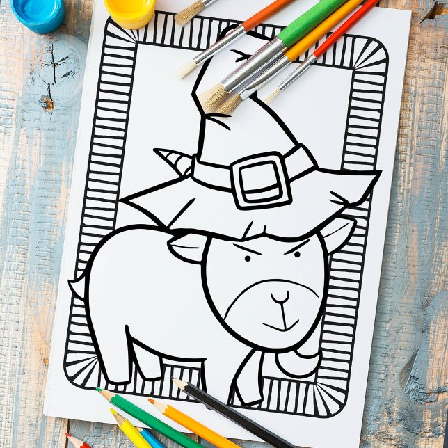 Funny Halloween Goat Coloring Page Poster (Skapare uppladdad)