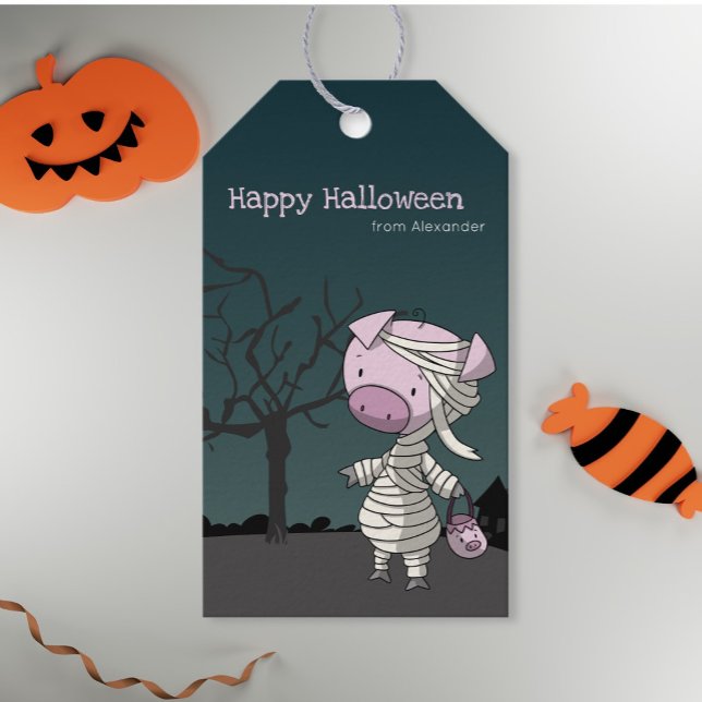 Funny Halloween Gris Mummy Kids Presentetikett (Skapare uppladdad)