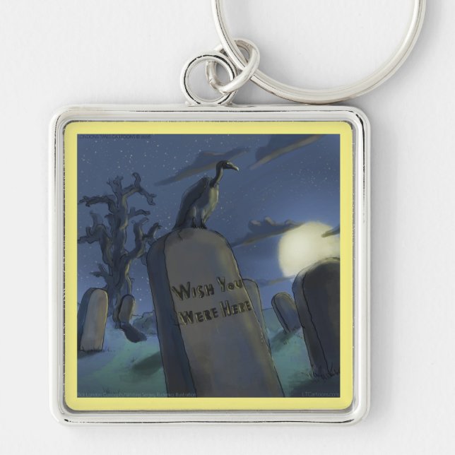 Funny Halloween Headstone Tecknad Jumbo Keychain Fyrkantig Silverfärgad Nyckelring (Framsidan)