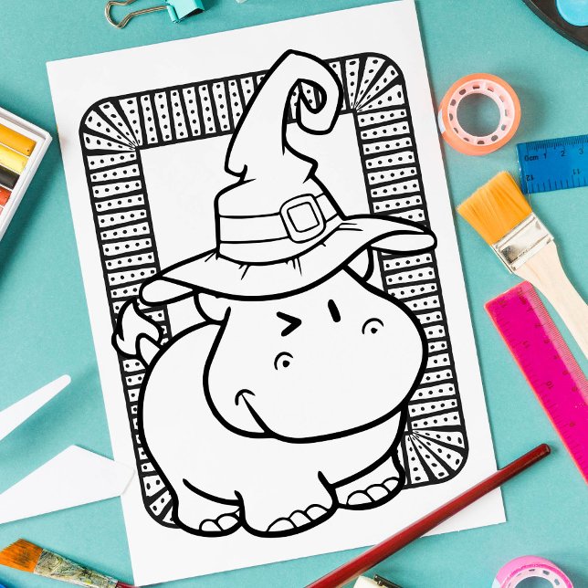 Funny Halloween Hippo Coloring Page Poster (Skapare uppladdad)