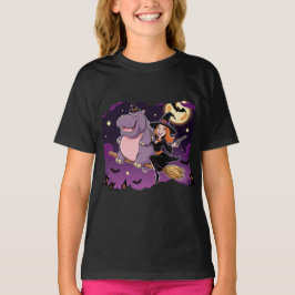 Funny Halloween Hippo Riding Pistol med Witch T Shirt