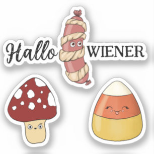 Funny Halloween Hotdog Candy corn och Mushroom Klistermärken