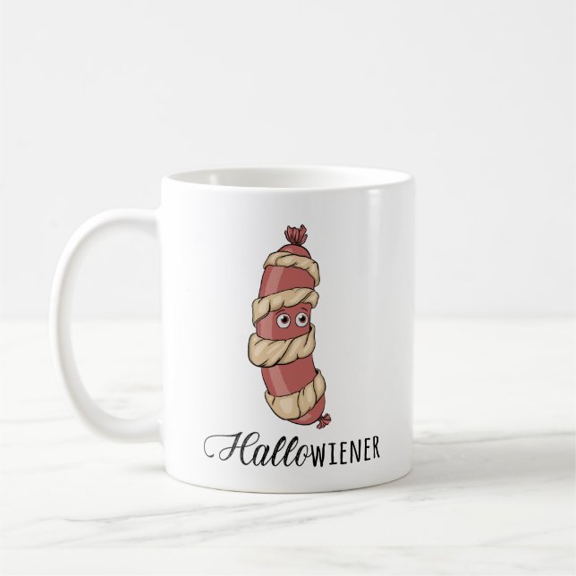 Funny Halloween Hotdog Mummy Hallowiener Pun Kaffemugg (Vänster)