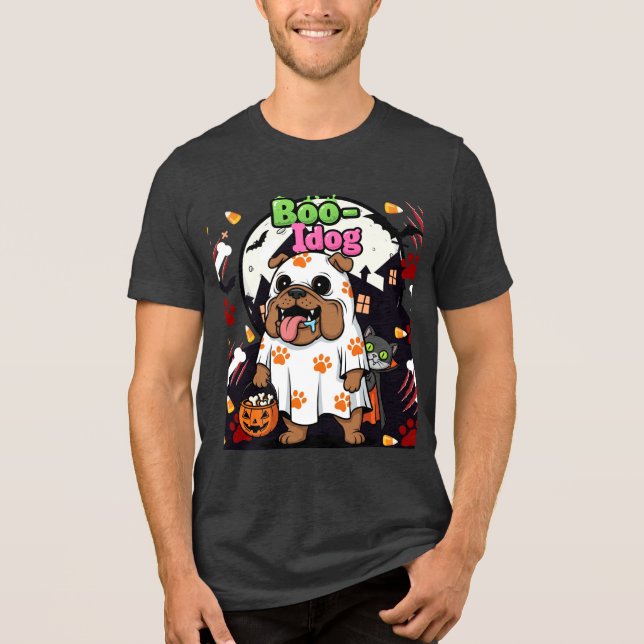 Funny Halloween-Hund "Boo Idol" Bulldog Ghost, Cat T Shirt (Framsida)