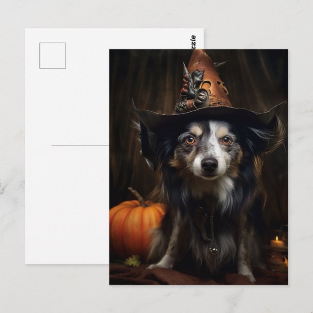 Funny Halloween Hund Vykort (Fram/baksida)