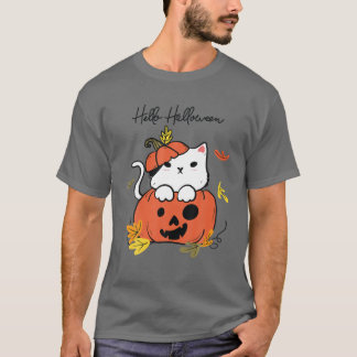 Funny Halloween Jack-O-Lantern Pumpkin Cat Fullt M T Shirt