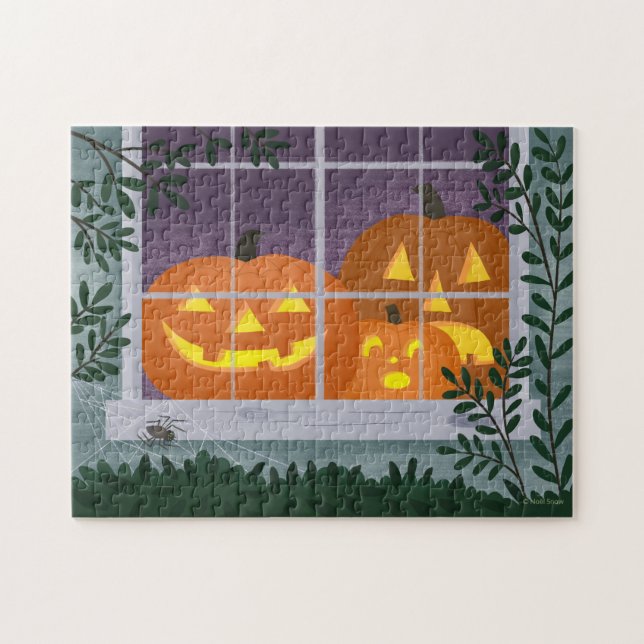 Funny Halloween Jack-o'-lanternor i Window Pussel (Horisontell)