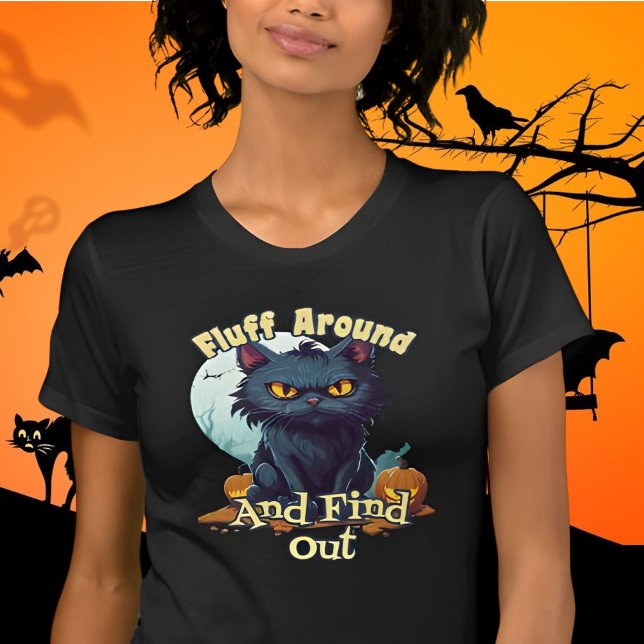 Funny Halloween-katt Fluff runt och ta reda på T Shirt (Skapare uppladdad)
