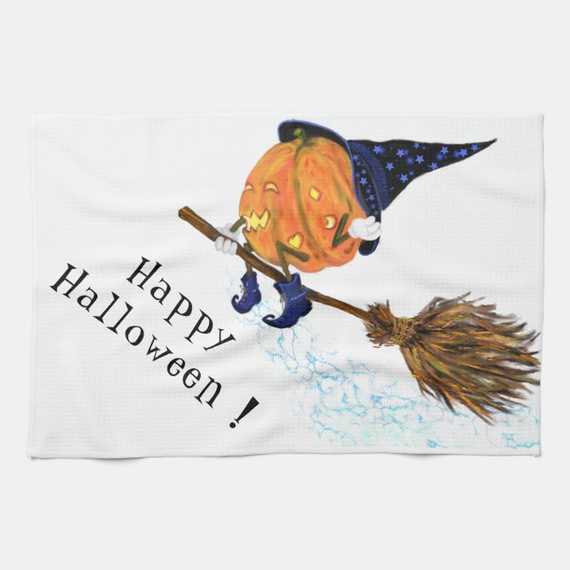 Funny Halloween Kitchen Towel Witch Pumpkin Flies Kökshandduk (Horisontell)