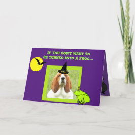 Funny Halloween-kort med basset Witch och Cauldron Kort