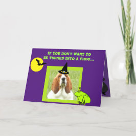 Funny Halloween-kort med basset Witch och Cauldron Kort