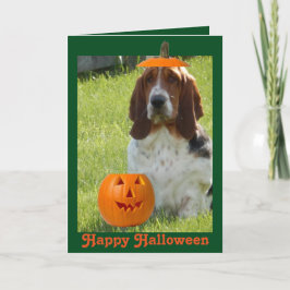 Funny Halloween-kort med cute Basset Hound & Pumpk Kort